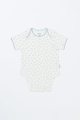 Flat Lay of Avauma Petite Garden Mintgarden Short Sleeve Baby Bodysuit, Soft Ribbed Cotton Onesie